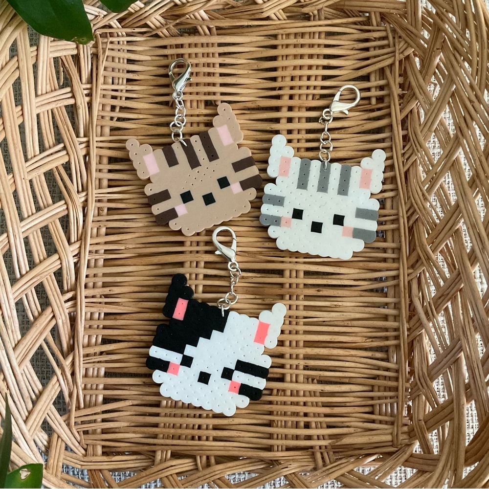 Handmade Kitten Perler Bead Keychains - Picture 3 of 9